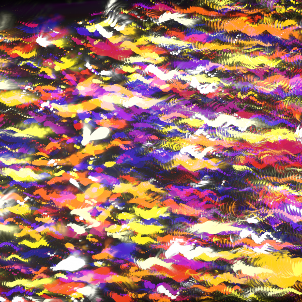 A static representation of fluorescent nano-beads tumbling and diffusing through the focal plane of my light sheet microscope. Each frame of the video was colour coded and the video was then summed to create this single image by Craig Russell